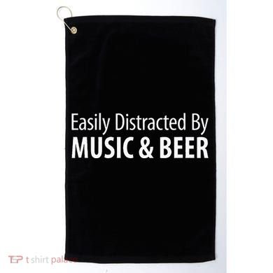 Easily Distracted By Music & Beer Golf Towel