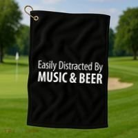 Easily Distracted By Music & Beer Golf Towel thumb 1
