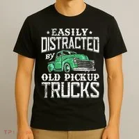 Easily Distracted By Old Pickup Trucks Cute Trucker T-Shirt thumb 3