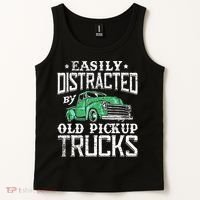 Easily Distracted By Old Pickup Trucks Cute Trucker Tank Top thumb 2