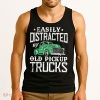 Easily Distracted By Old Pickup Trucks Cute Trucker Tank Top thumb 3