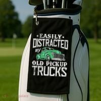 Easily Distracted By Old Pickup Trucks Cute Trucker Golf Towel thumb 2