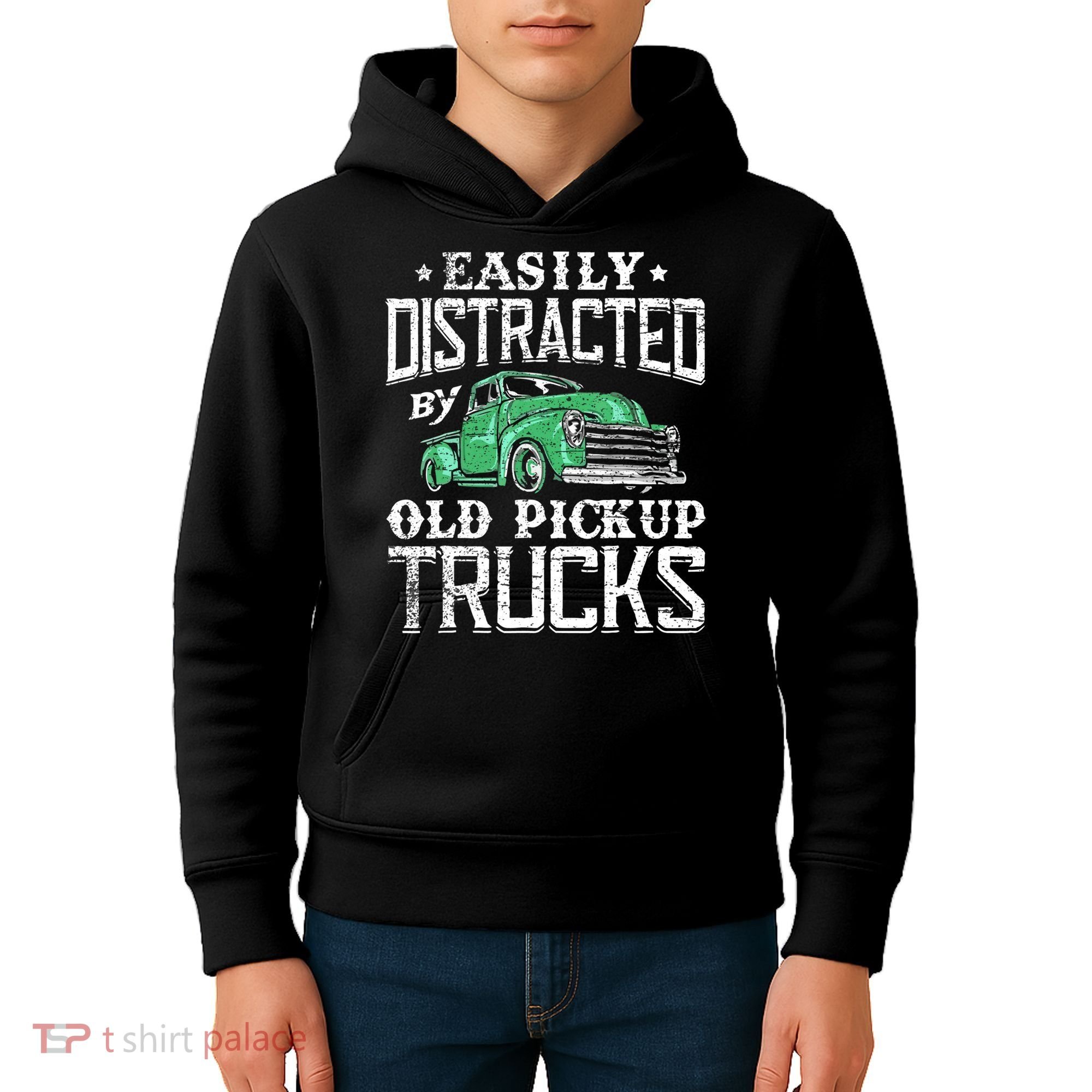 Easily Distracted By Old Pickup Trucks Cute Trucker Kids Hoodie