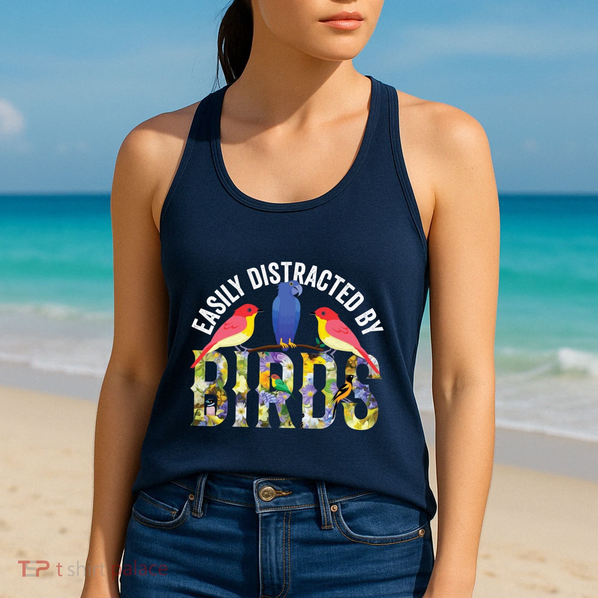 Easily Distracted By Birds Funny Bird Wtahers Women's Tank Top