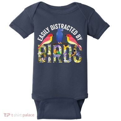 Easily Distracted By Birds Funny Bird Wtahers Baby Bodysuit