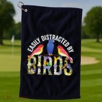 Easily Distracted By Birds Funny Bird Wtahers Golf Towel thumb 1