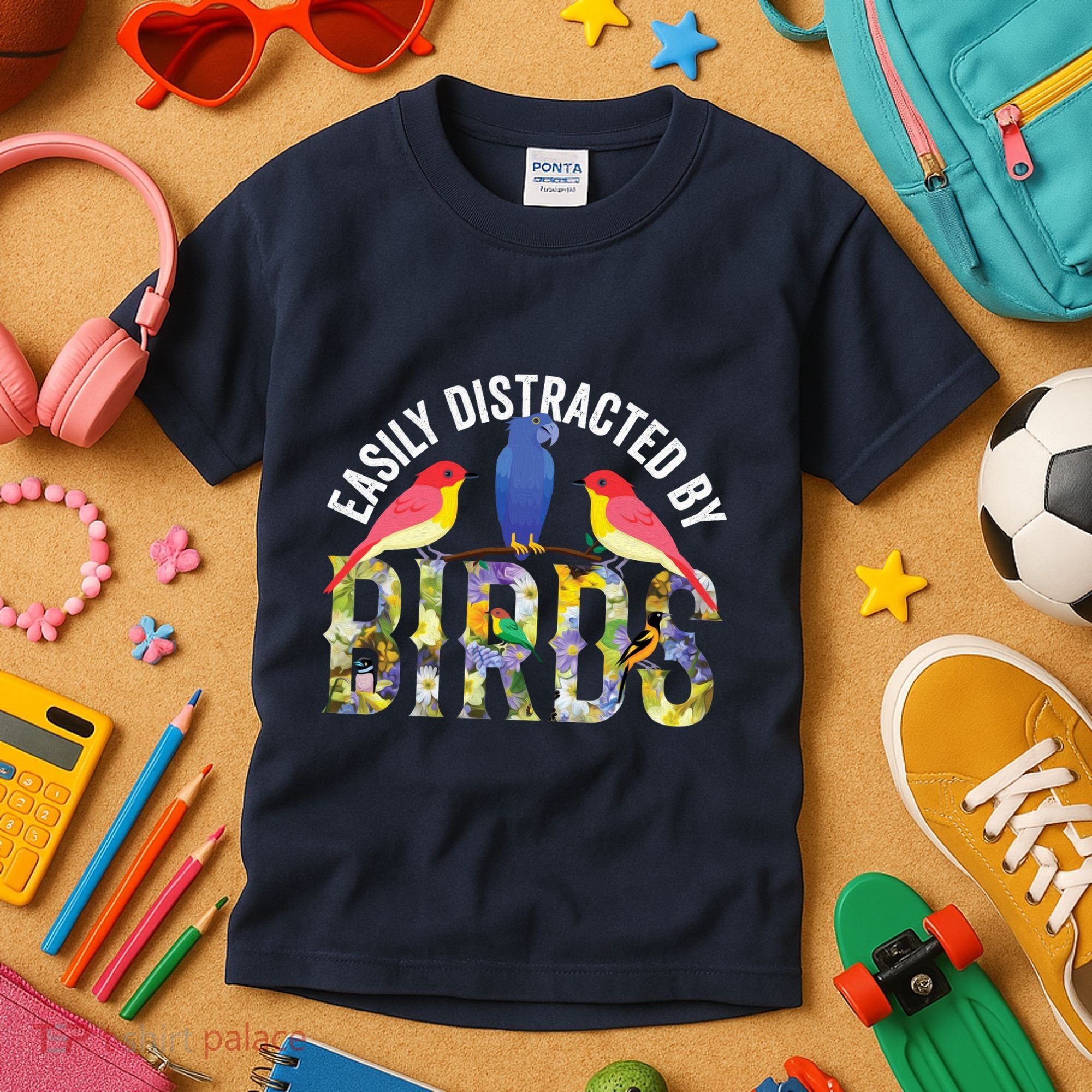 Easily Distracted By Birds Funny Bird Wtahers Kids T-Shirt