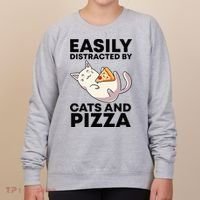 Easily Distracted By Cats And Pizza Kawaii Cat Lovers Gift Women's Sweatshirt thumb 0
