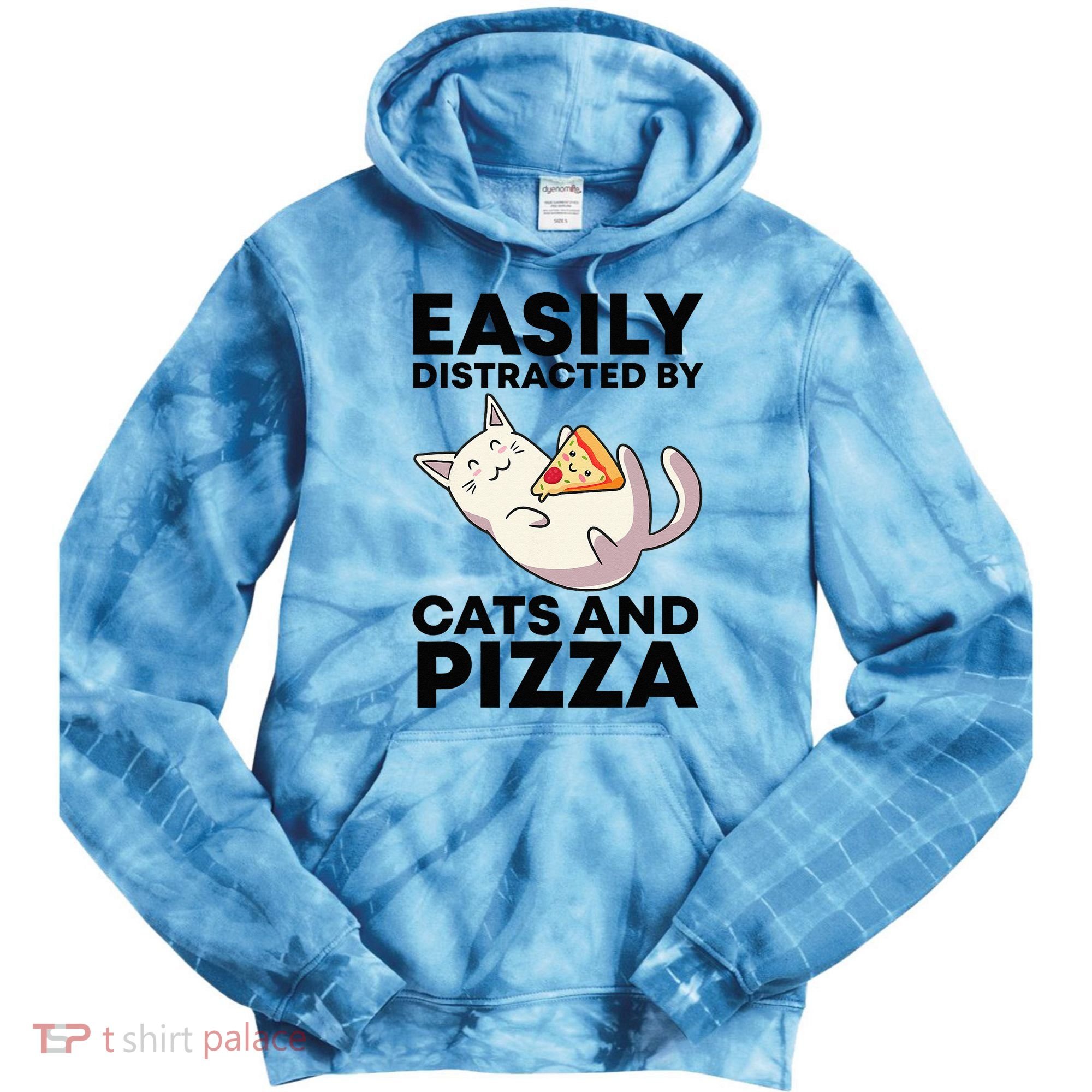 Easily Distracted By Cats And Pizza Kawaii Cat Lovers Gift Tie Dye Hoodie