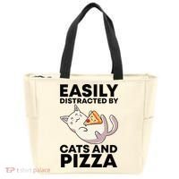 Easily Distracted By Cats And Pizza Kawaii Cat Lovers Gift Tote Bag thumb 0