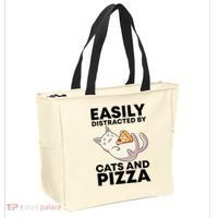 Easily Distracted By Cats And Pizza Kawaii Cat Lovers Gift Tote Bag thumb 2