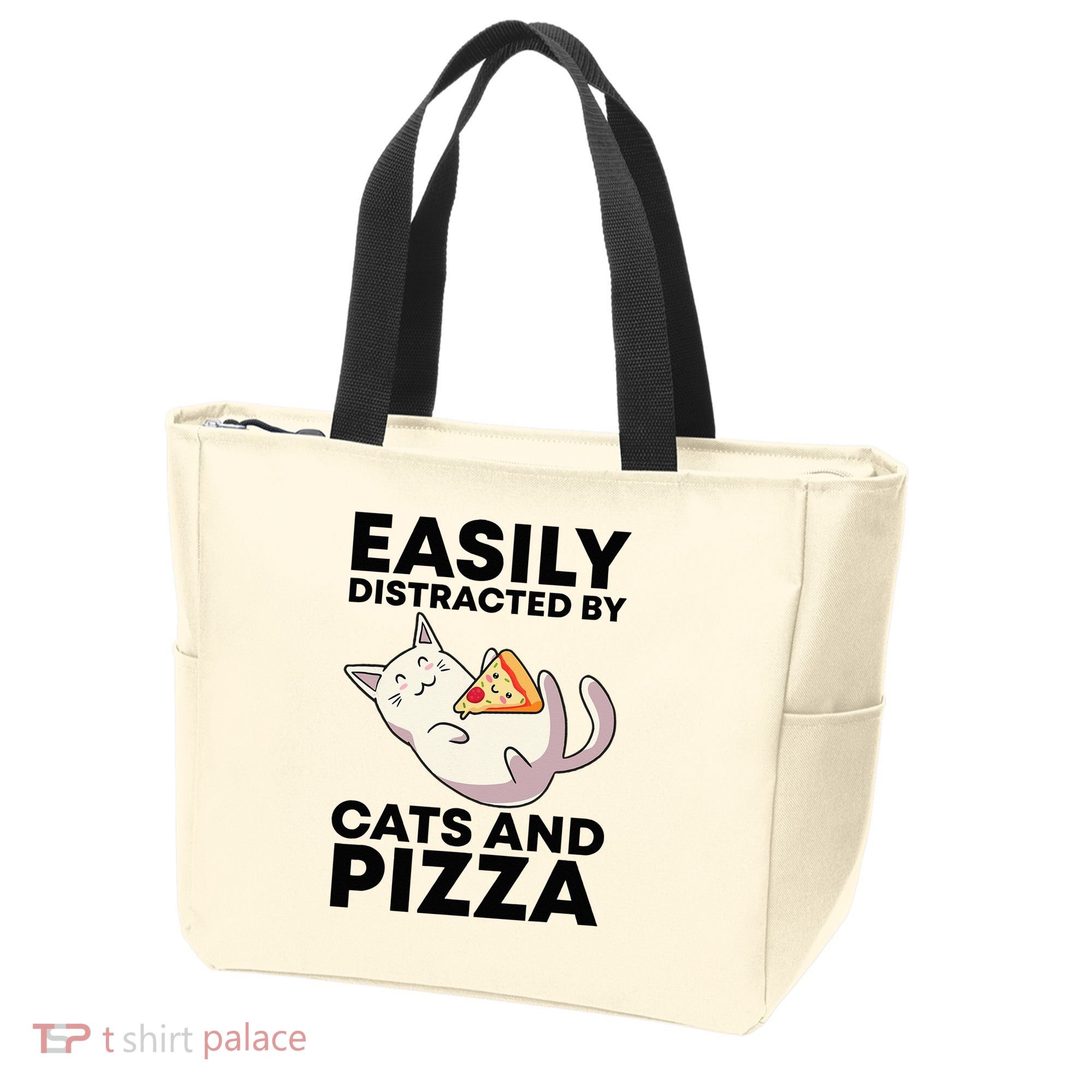 Easily Distracted By Cats And Pizza Kawaii Cat Lovers Gift Tote Bag