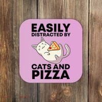 Easily Distracted By Cats And Pizza Kawaii Cat Lovers Gift Coaster thumb 0