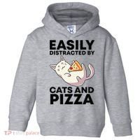 Easily Distracted By Cats And Pizza Kawaii Cat Lovers Gift Toddler Hoodie thumb 0