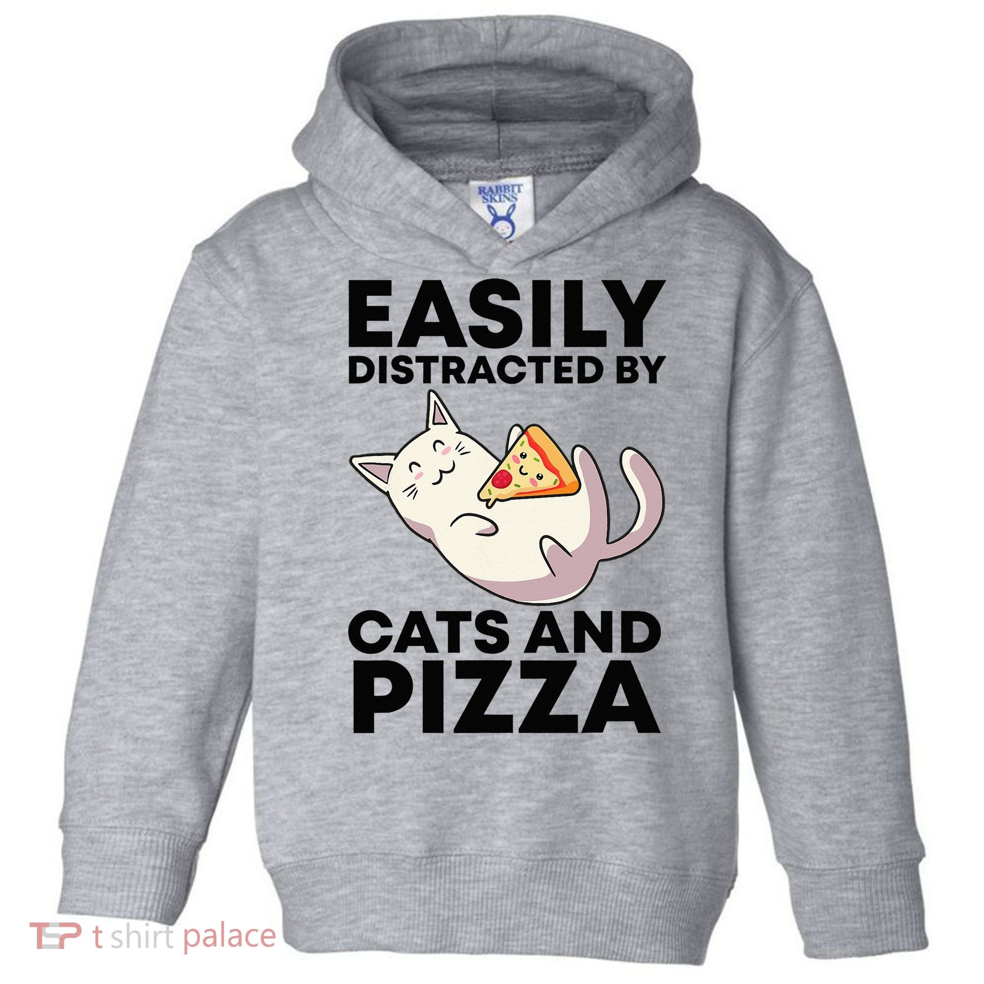 Easily Distracted By Cats And Pizza Kawaii Cat Lovers Gift Toddler Hoodie