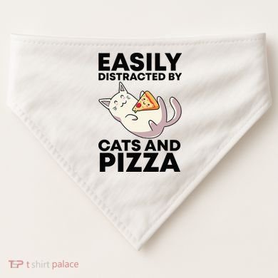 Easily Distracted By Cats And Pizza Kawaii Cat Lovers Gift USA-Made Doggie Bandana