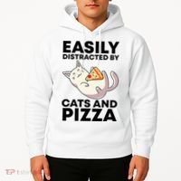 Easily Distracted By Cats And Pizza Kawaii Cat Lovers Gift Hoodie thumb 2