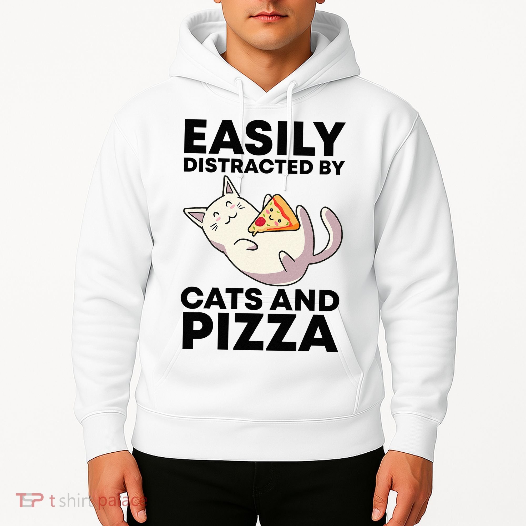 Easily Distracted By Cats And Pizza Kawaii Cat Lovers Gift Hoodie
