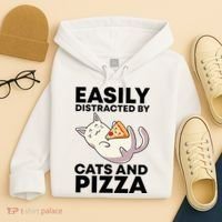 Easily Distracted By Cats And Pizza Kawaii Cat Lovers Gift Hoodie thumb 4