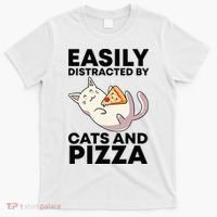 Easily Distracted By Cats And Pizza Kawaii Cat Lovers Gift T-Shirt thumb 0