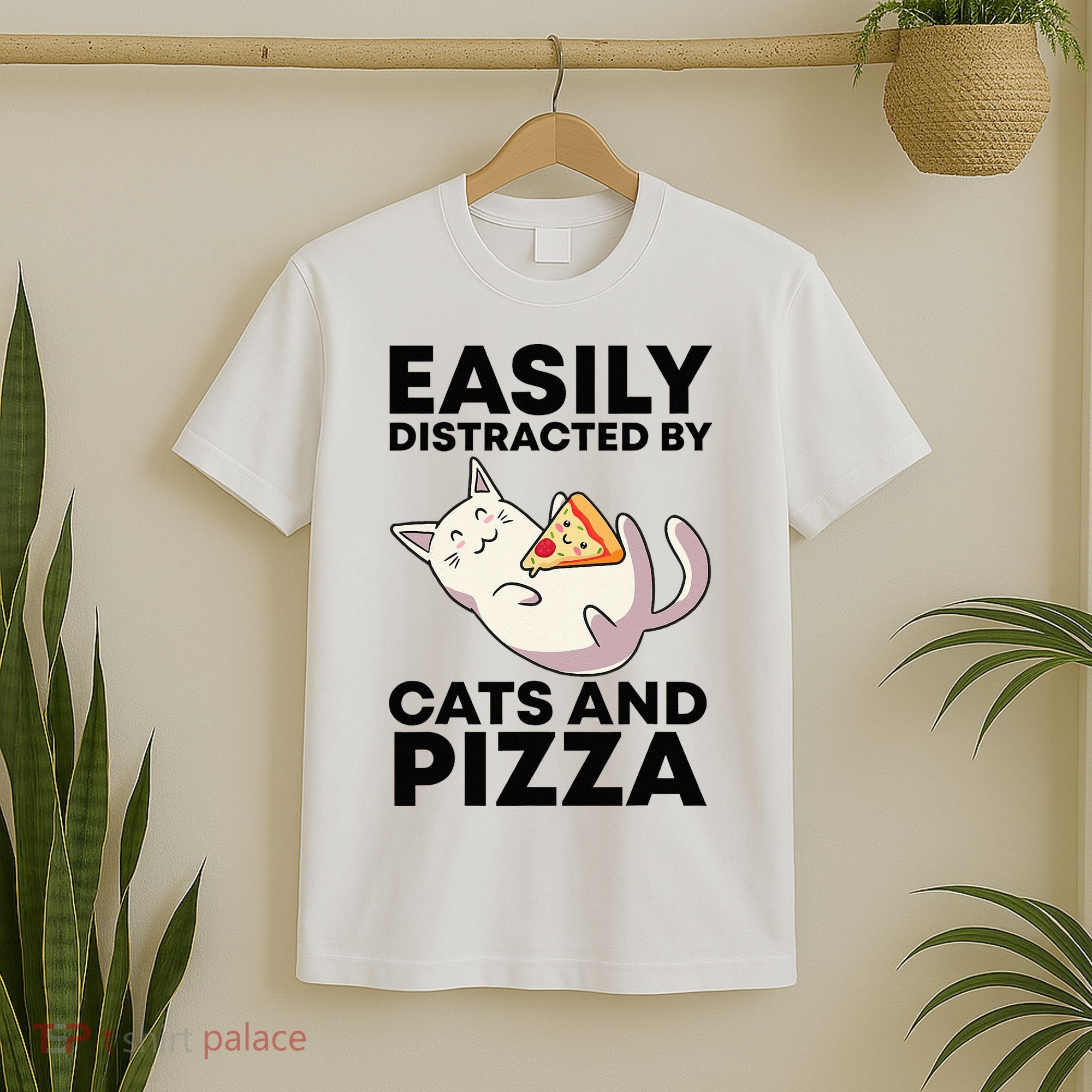 Easily Distracted By Cats And Pizza Kawaii Cat Lovers Gift T-Shirt
