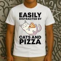 Easily Distracted By Cats And Pizza Kawaii Cat Lovers Gift T-Shirt thumb 3