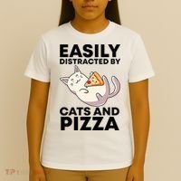 Easily Distracted By Cats And Pizza Kawaii Cat Lovers Gift T-Shirt thumb 4