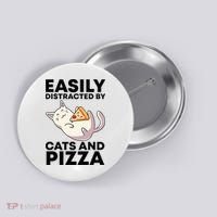Easily Distracted By Cats And Pizza Kawaii Cat Lovers Gift Button thumb 0