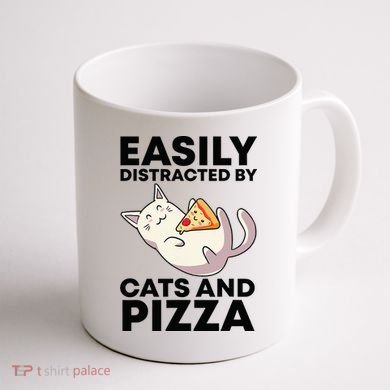 Easily Distracted By Cats And Pizza Kawaii Cat Lovers Gift Coffee Mug back