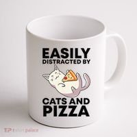 Easily Distracted By Cats And Pizza Kawaii Cat Lovers Gift Coffee Mug thumb 1