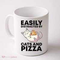 Easily Distracted By Cats And Pizza Kawaii Cat Lovers Gift Coffee Mug thumb 0