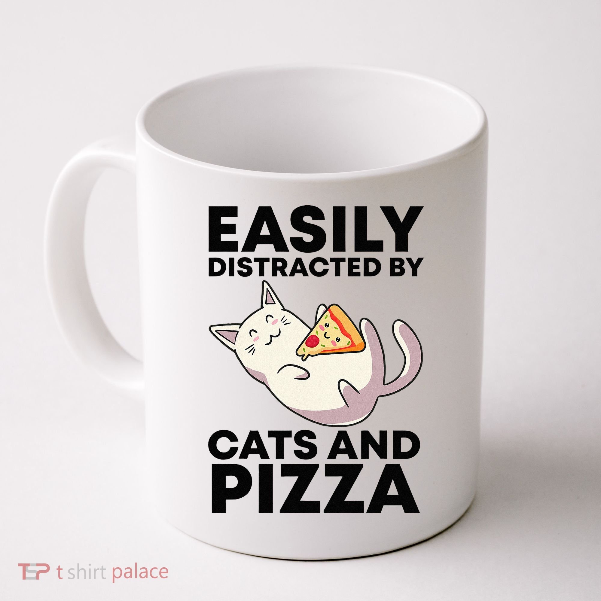 Easily Distracted By Cats And Pizza Kawaii Cat Lovers Gift Coffee Mug