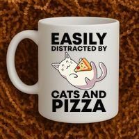 Easily Distracted By Cats And Pizza Kawaii Cat Lovers Gift Coffee Mug thumb 2