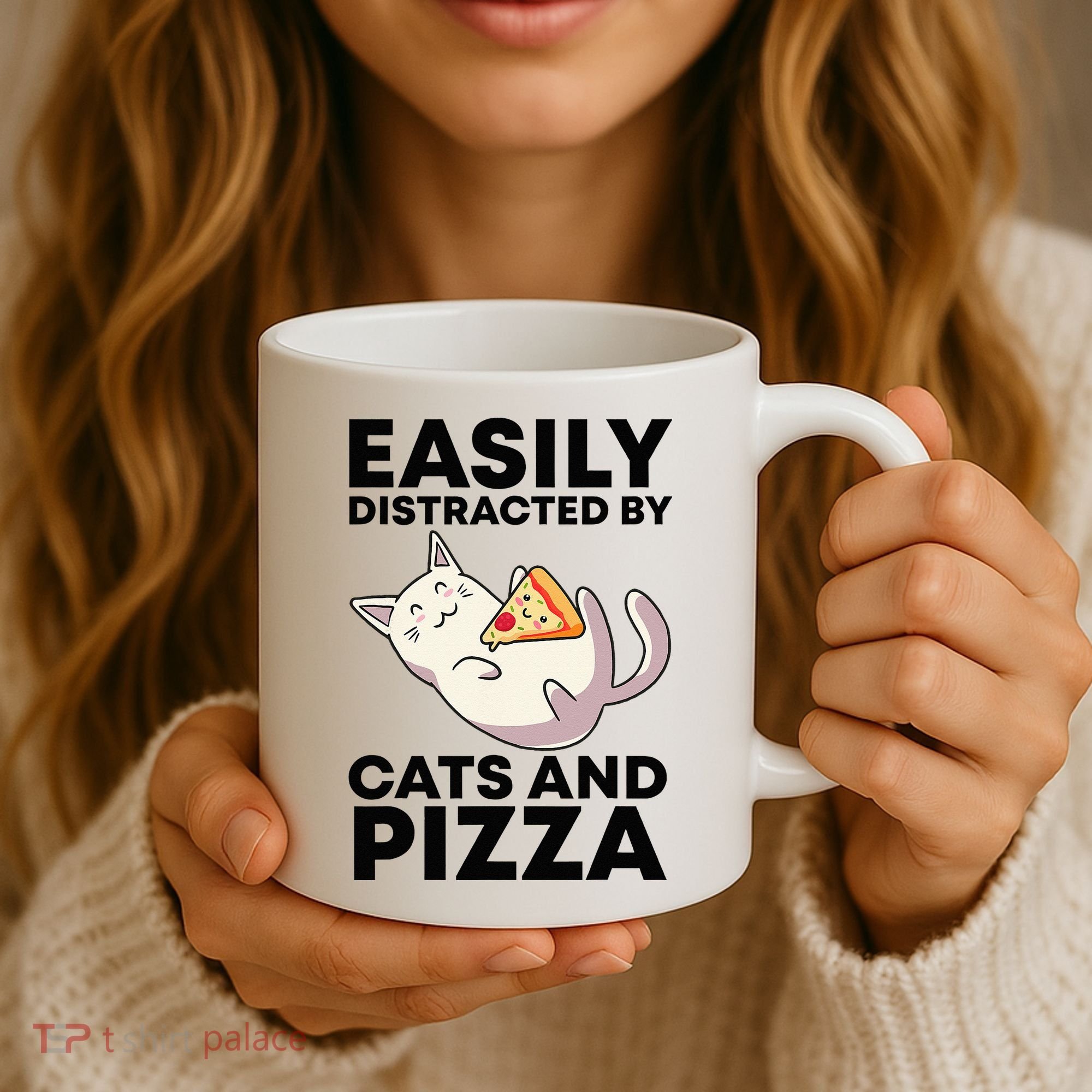 Easily Distracted By Cats And Pizza Kawaii Cat Lovers Gift Coffee Mug
