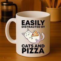 Easily Distracted By Cats And Pizza Kawaii Cat Lovers Gift Coffee Mug thumb 4