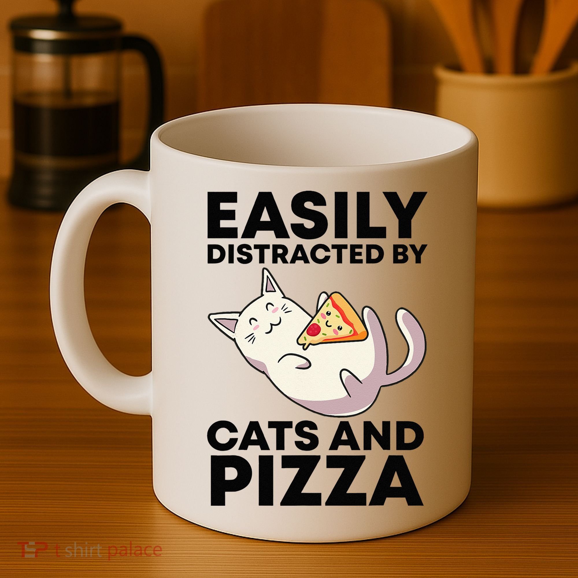 Easily Distracted By Cats And Pizza Kawaii Cat Lovers Gift Coffee Mug