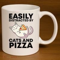 Easily Distracted By Cats And Pizza Kawaii Cat Lovers Gift 11oz C Handle Ceramic Mug thumb 3