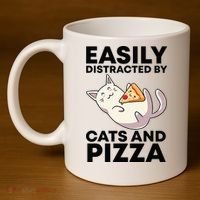 Easily Distracted By Cats And Pizza Kawaii Cat Lovers Gift 11oz C Handle Ceramic Mug thumb 4