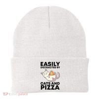 Easily Distracted By Cats And Pizza Kawaii Cat Lovers Gift Beanie thumb 0