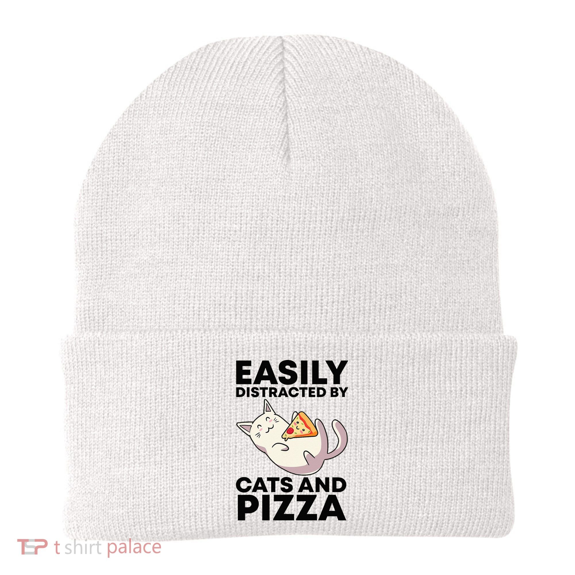 Easily Distracted By Cats And Pizza Kawaii Cat Lovers Gift Beanie