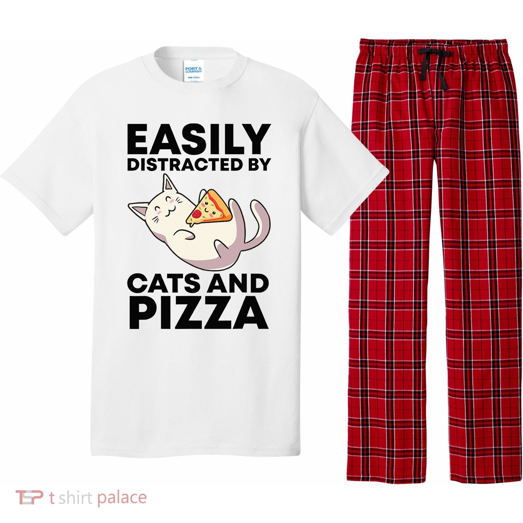 Easily Distracted By Cats And Pizza Kawaii Cat Lovers Gift Pajama Set