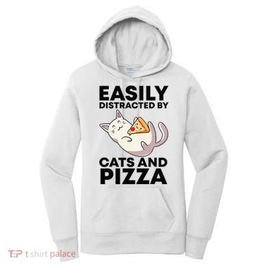 Easily Distracted By Cats And Pizza Kawaii Cat Lovers Gift Women's Hoodie