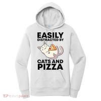 Easily Distracted By Cats And Pizza Kawaii Cat Lovers Gift Women's Hoodie thumb 0
