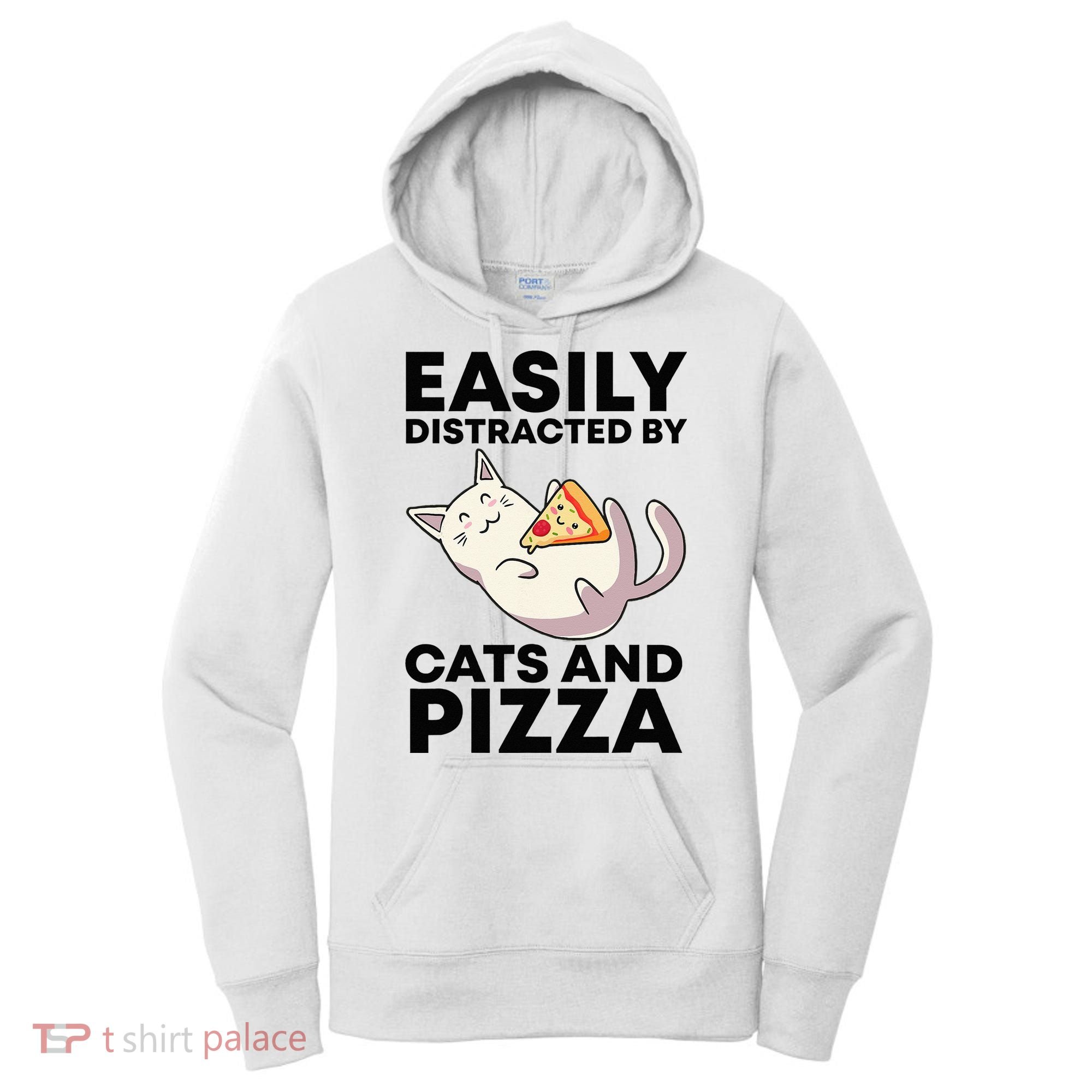 Easily Distracted By Cats And Pizza Kawaii Cat Lovers Gift Women's Hoodie
