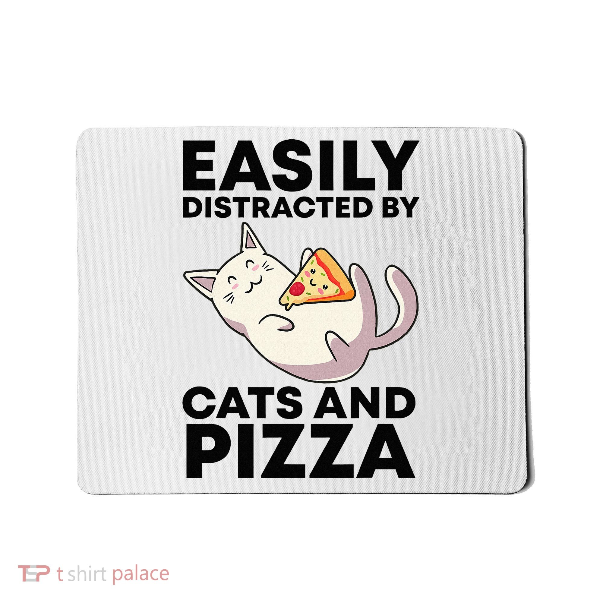 Easily Distracted By Cats And Pizza Kawaii Cat Lovers Gift Mousepad