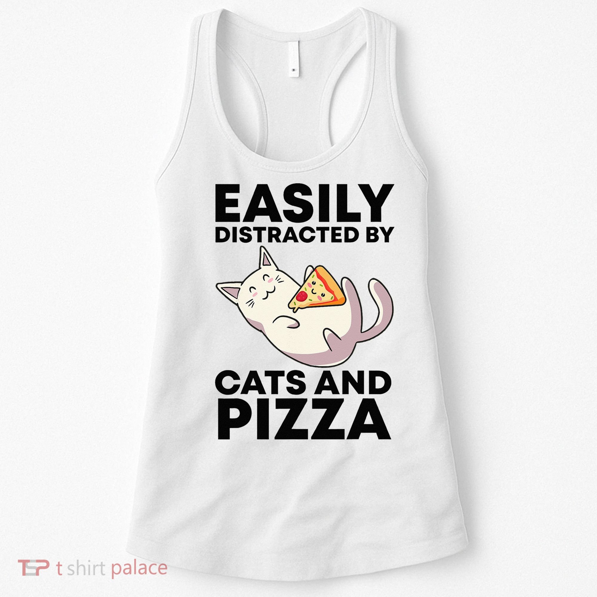 Easily Distracted By Cats And Pizza Kawaii Cat Lovers Gift Women's Tank Top