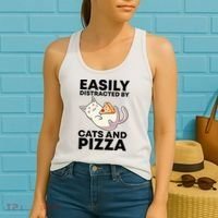 Easily Distracted By Cats And Pizza Kawaii Cat Lovers Gift Women's Tank Top thumb 2
