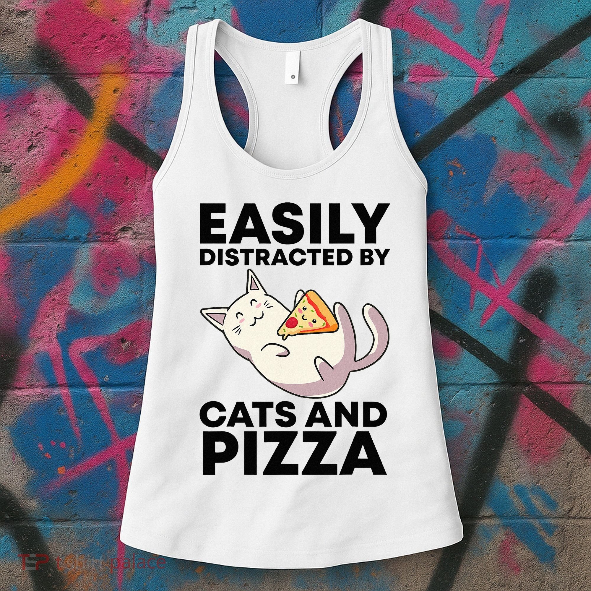 Easily Distracted By Cats And Pizza Kawaii Cat Lovers Gift Women's Tank Top