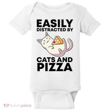 Easily Distracted By Cats And Pizza Kawaii Cat Lovers Gift Baby Bodysuit