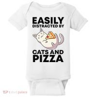 Easily Distracted By Cats And Pizza Kawaii Cat Lovers Gift Baby Bodysuit thumb 0